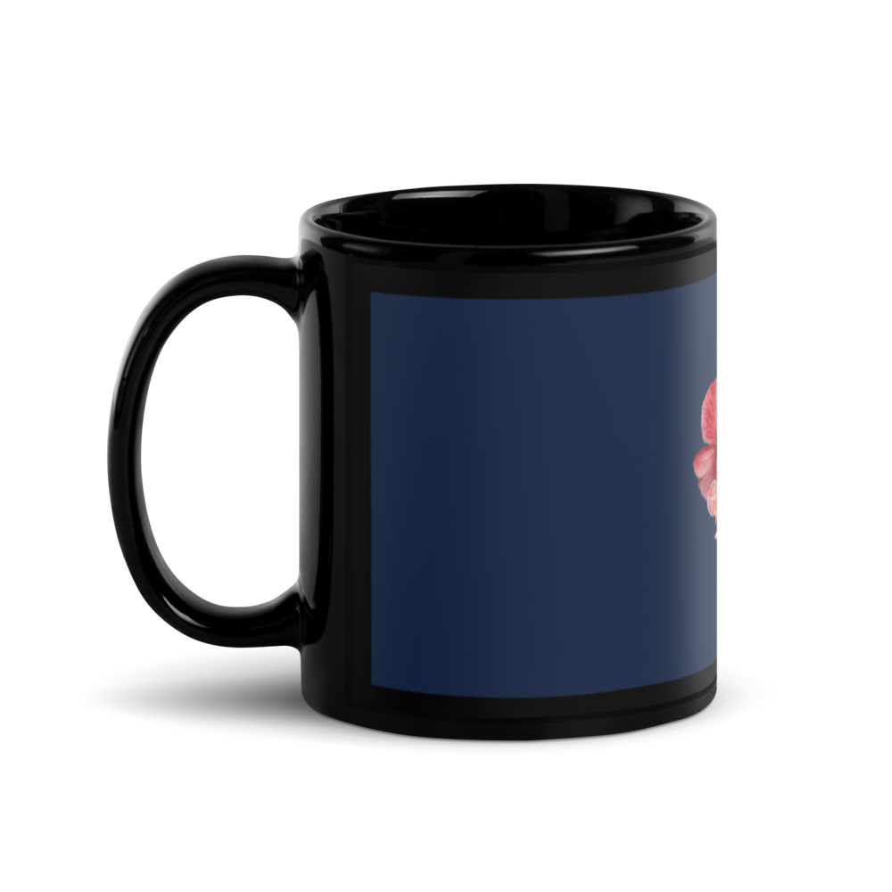 Floral Hibiscus Black Glossy Mug thumbnail 2