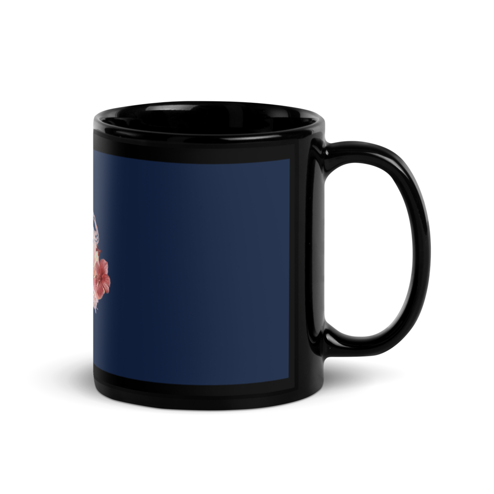 Floral Hibiscus Black Glossy Mug thumbnail 3