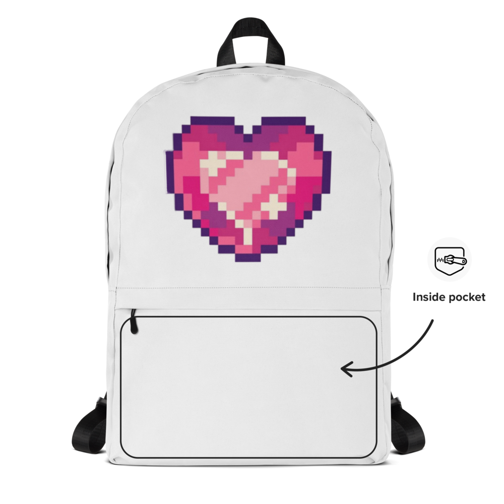  Pixel Art Heart White All-Over Print Backpack thumbnail 2