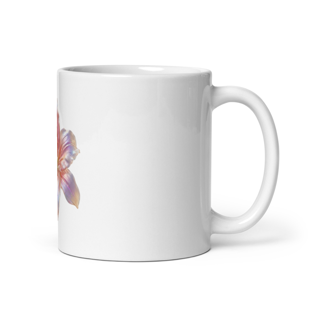 Floral Hibiscus Print White Glossy Mug thumbnail 2