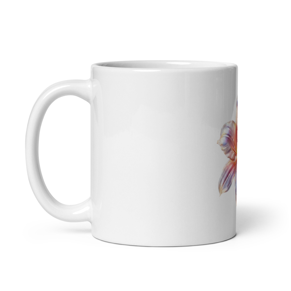 Floral Hibiscus Print White Glossy Mug thumbnail 3