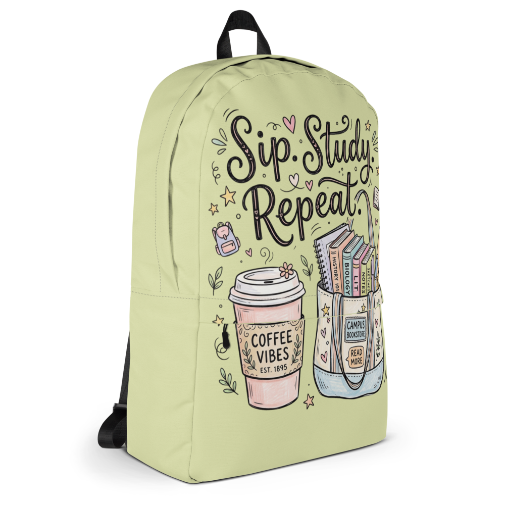 Sip. Study. Repeat. — All-Over Print Backpack thumbnail 3