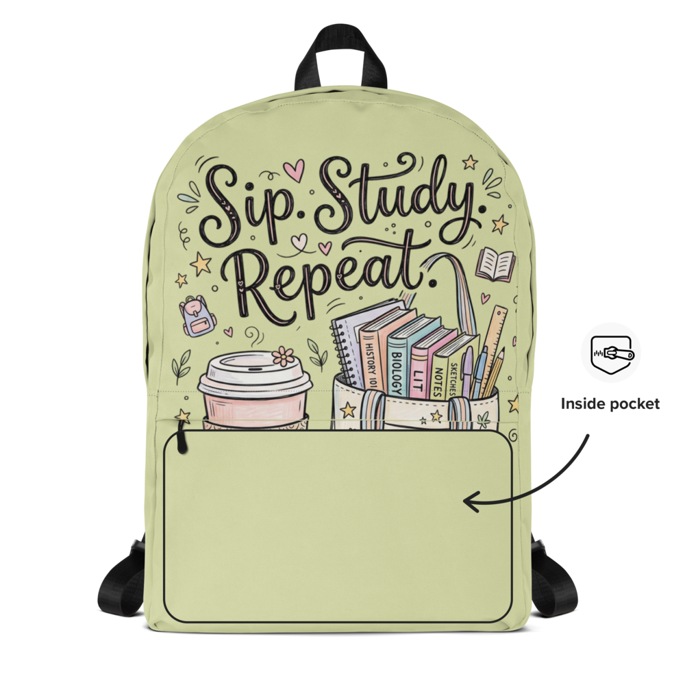Sip. Study. Repeat. — All-Over Print Backpack thumbnail 4