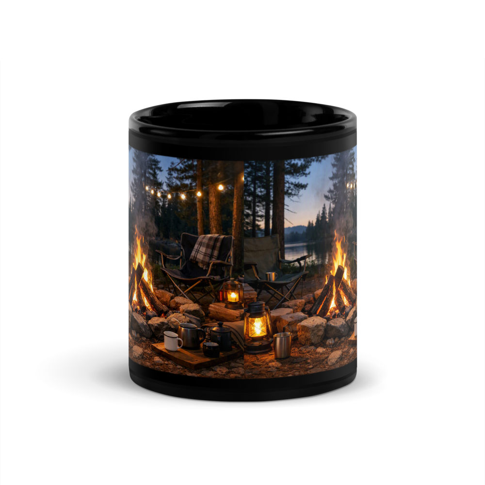🏕️ The Cozy Campfire – Black Glossy Mug thumbnail 3