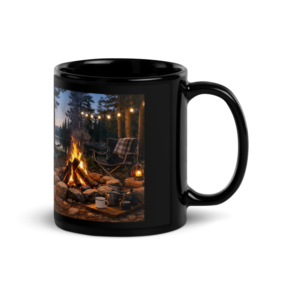 🏕️ The Cozy Campfire – Black Glossy Mug thumbnail 2