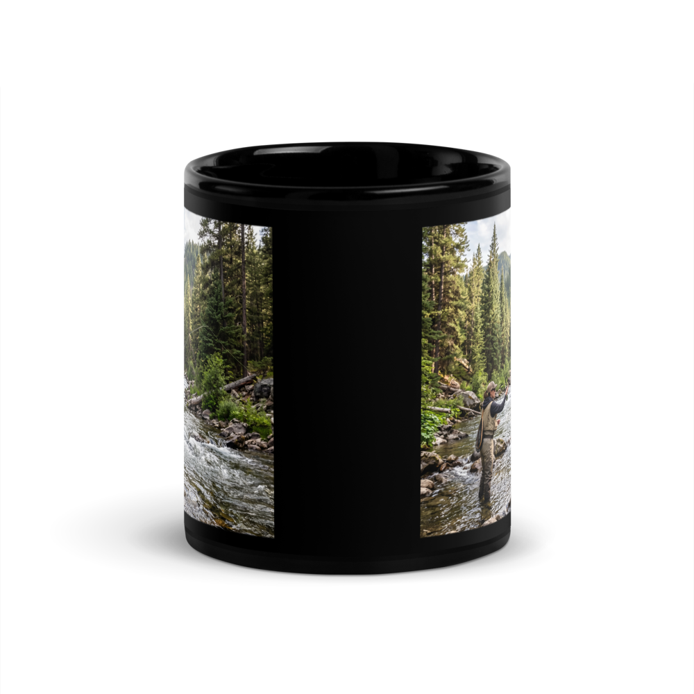 🎣 The River’s Calling – Black Glossy Mug thumbnail 3