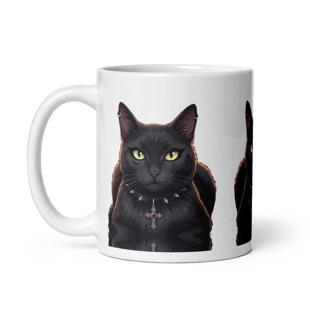 Gothic Grey Cat Glossy Mug thumbnail 2