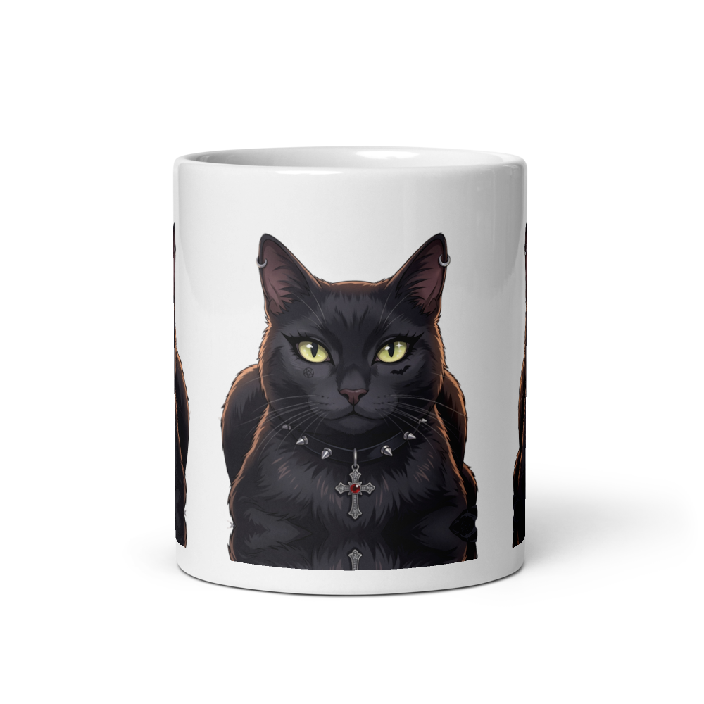 Gothic Grey Cat Glossy Mug thumbnail 3