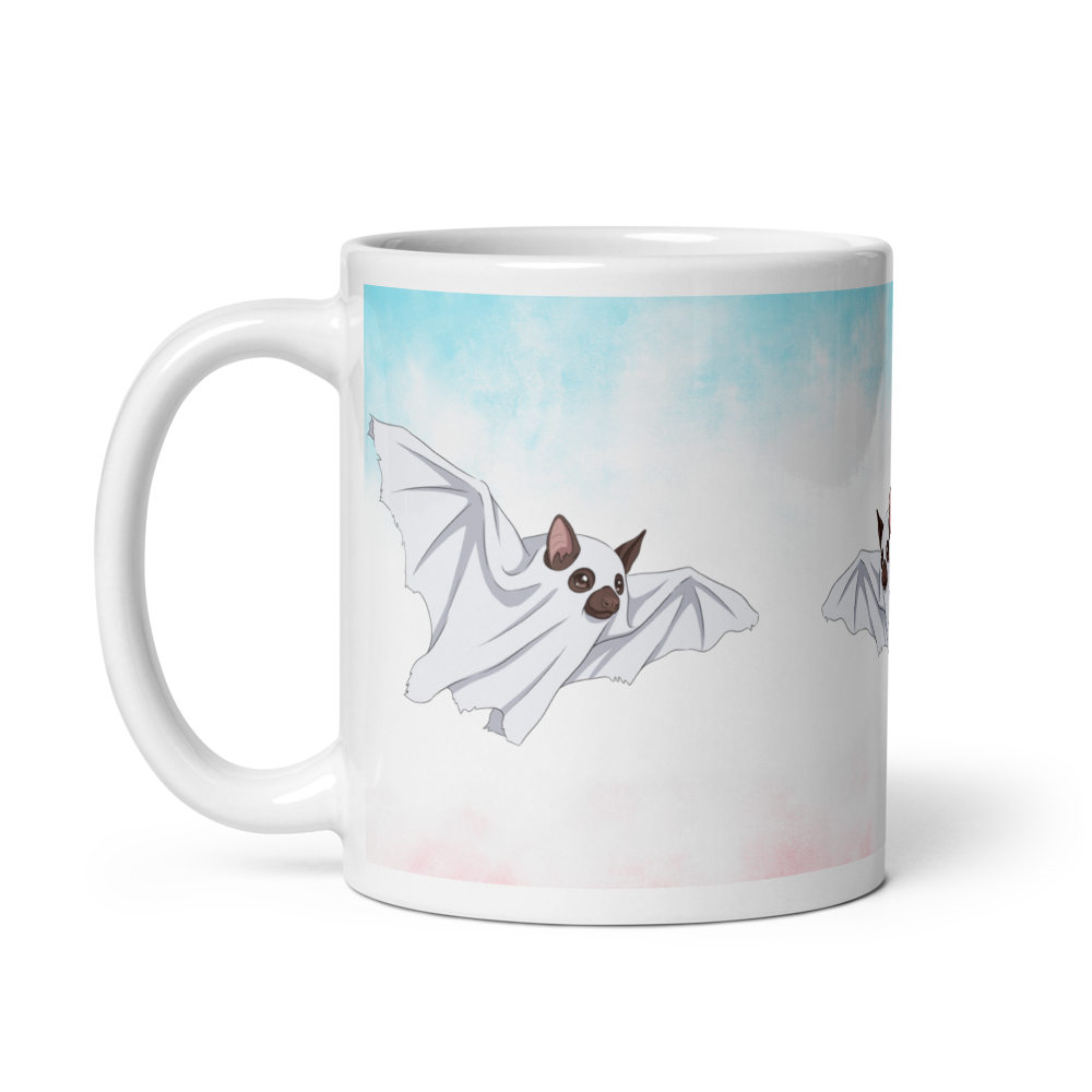 Cute Ghost Bat Halloween Glossy Mug thumbnail 2
