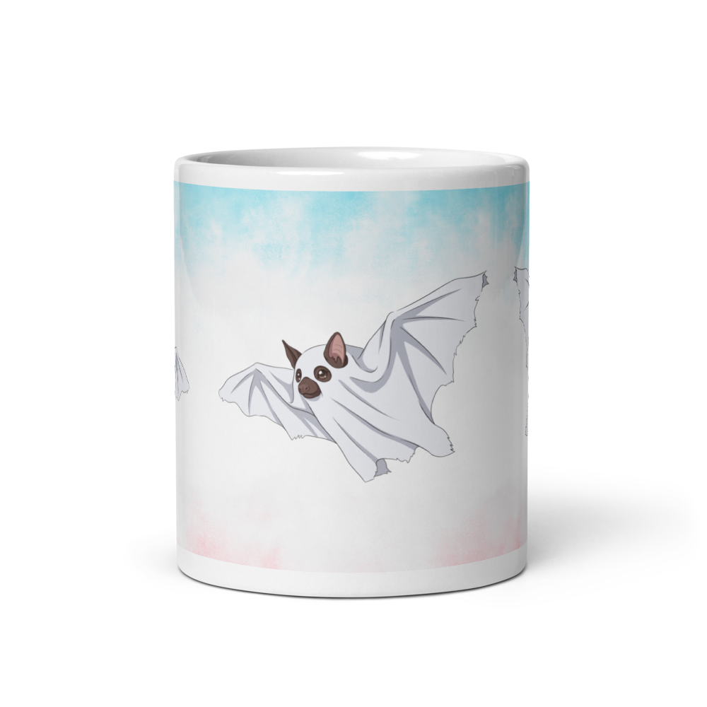 Cute Ghost Bat Halloween Glossy Mug thumbnail 3