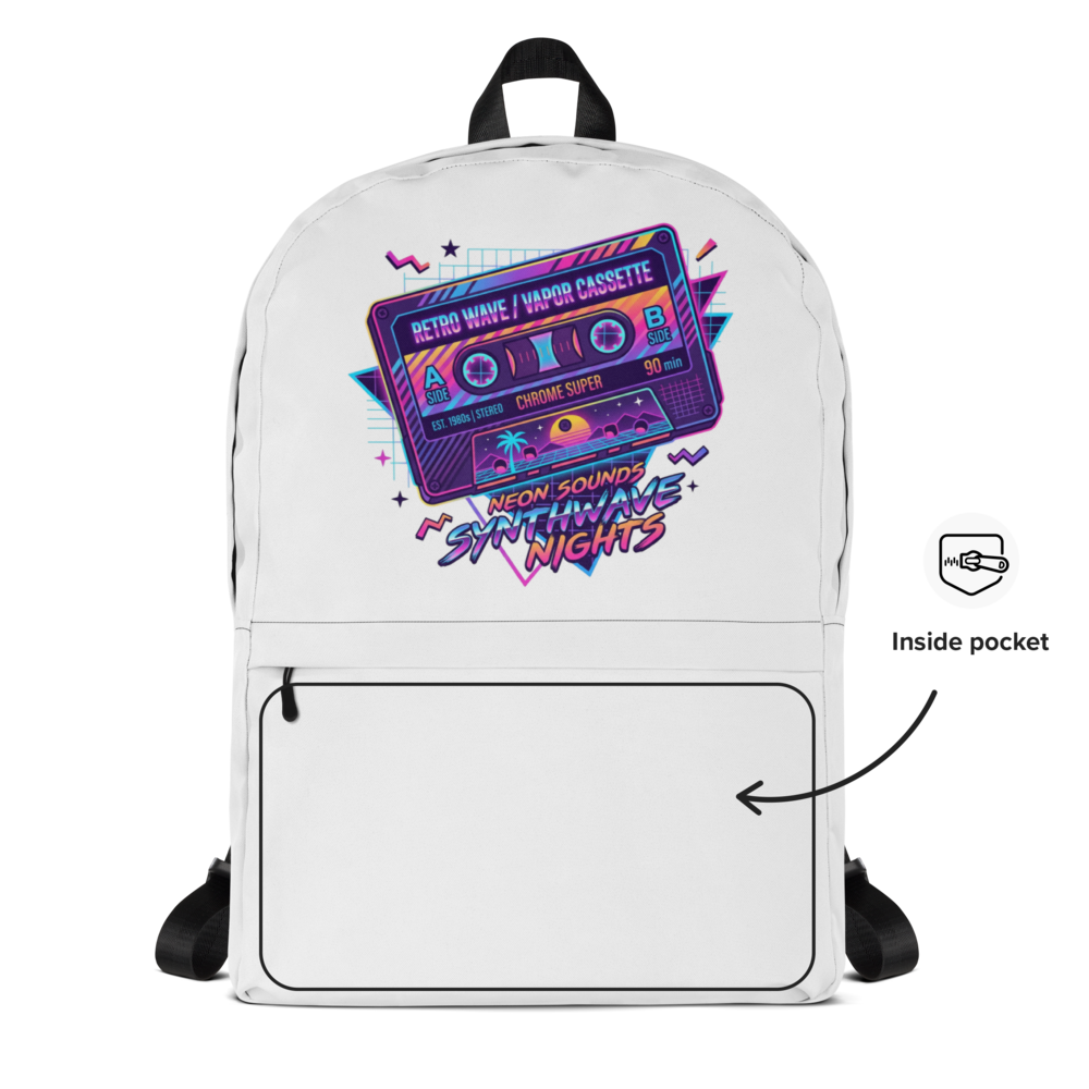 Retro 80s Music Cassette Neon Vaporwave Backpack thumbnail 2