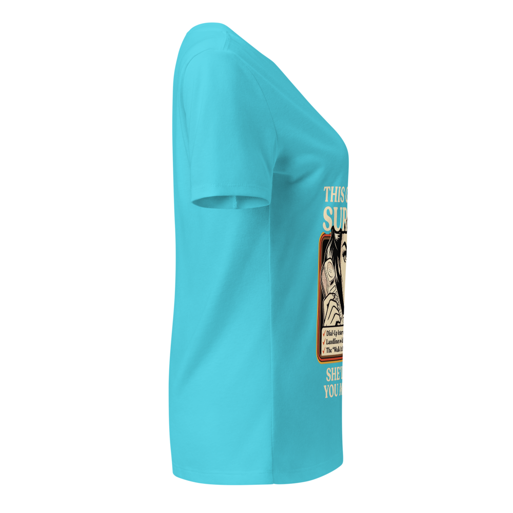 "This Gen X Mom Survived..." Turquoise V-Neck Tee thumbnail 4