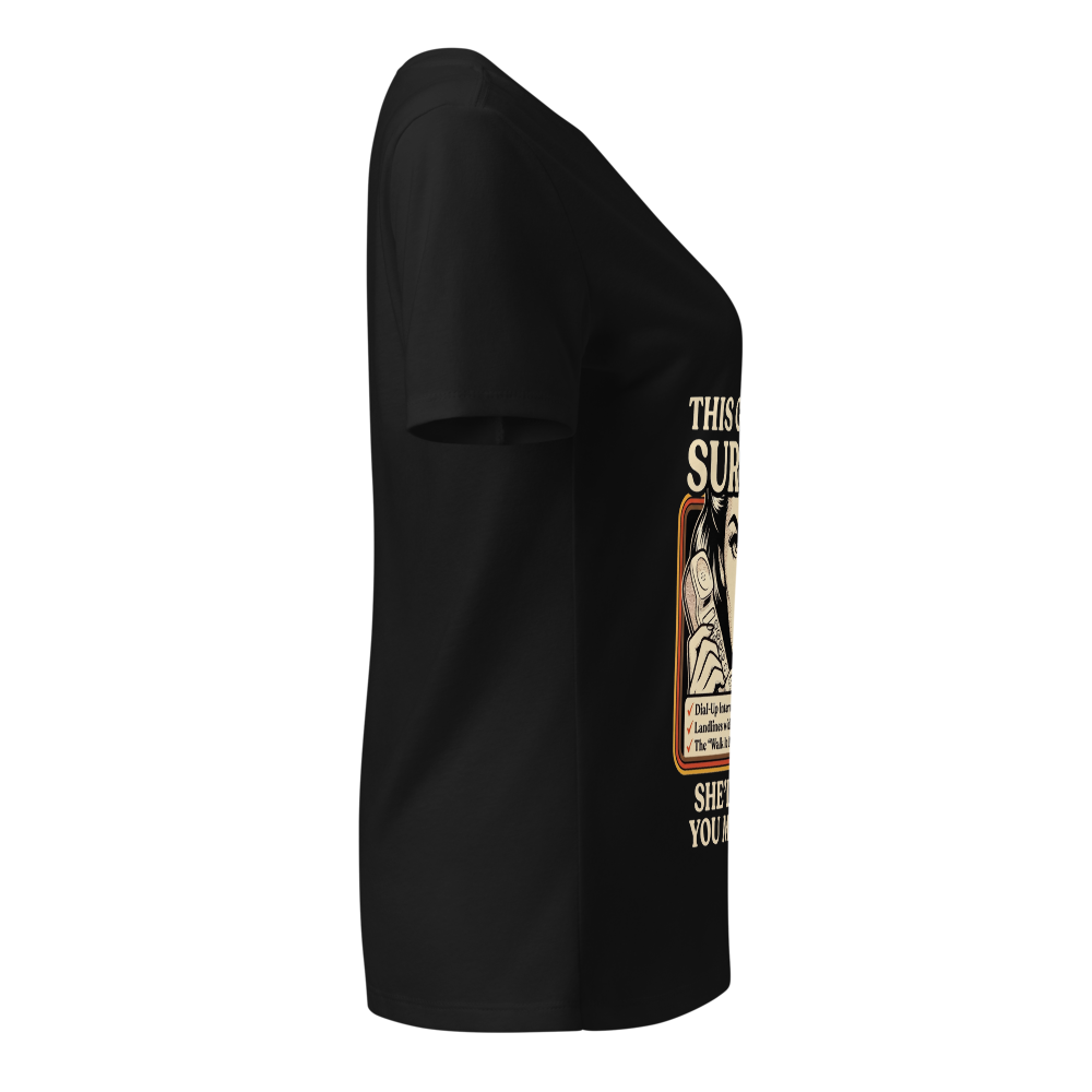 "This Gen X Mom Survived" Women's V-Neck Tee thumbnail 3