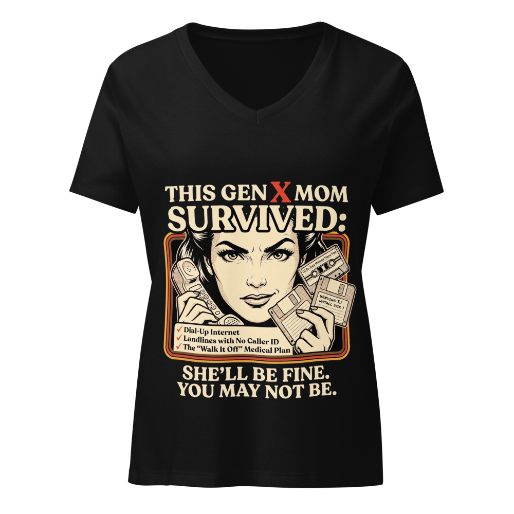 "This Gen X Mom Survived" Women's V-Neck Tee