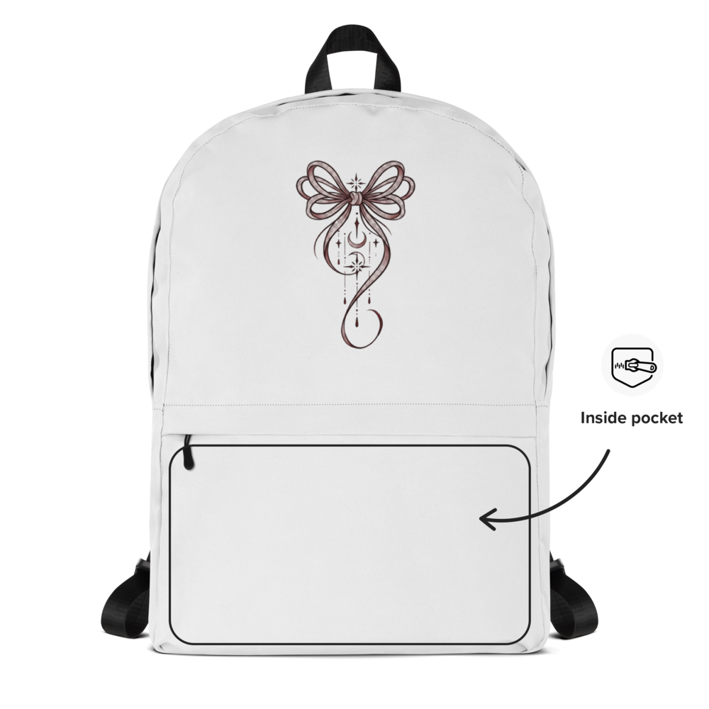 Pink Ribbon on All-Over Print White Backpack thumbnail 2