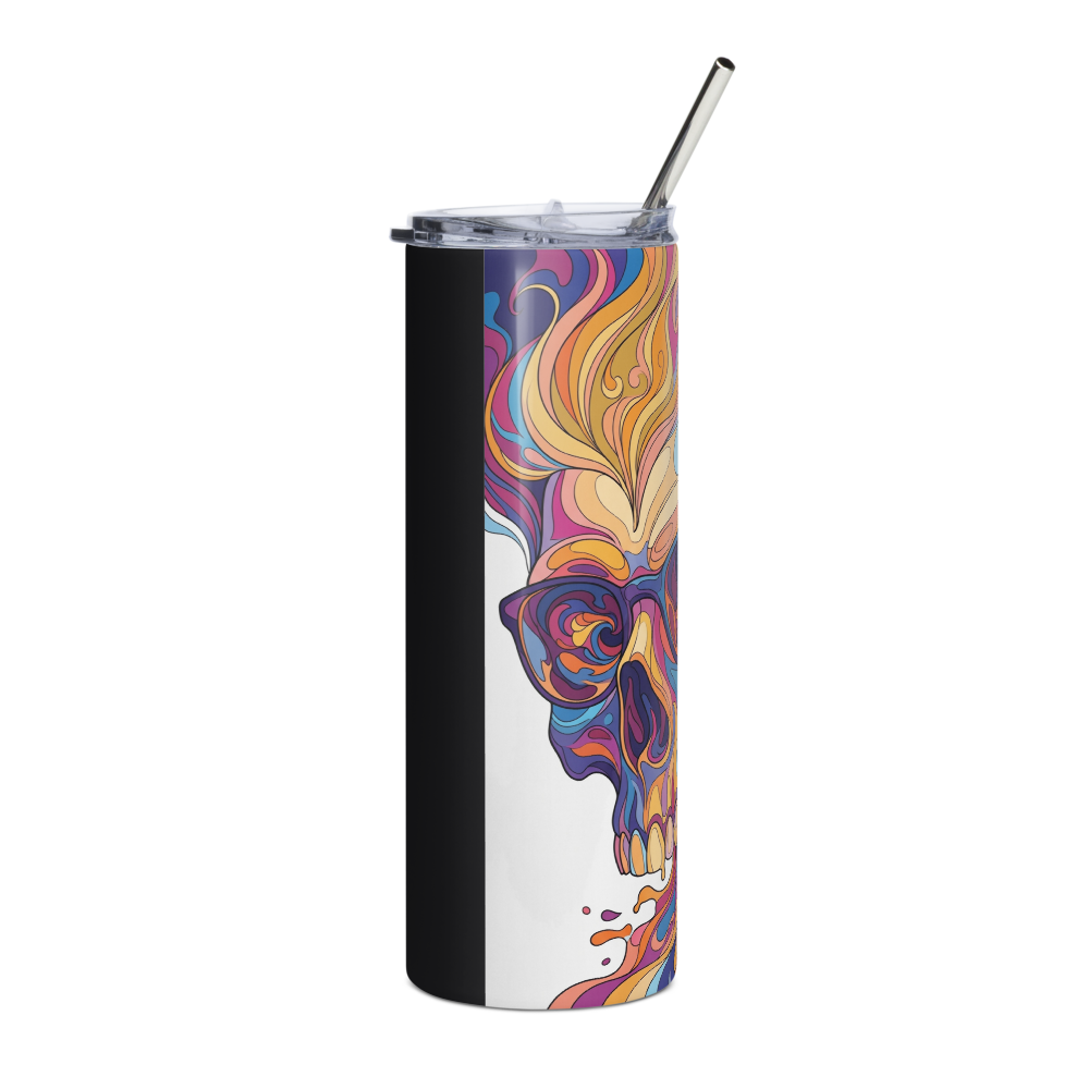 Psychedelic Skull Stainless Steel Tumbler with Str thumbnail 4