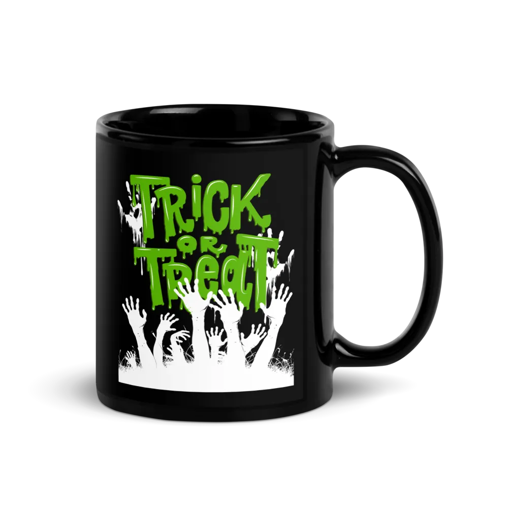 Trick or Treat Zombie Hands Halloween Black Mug thumbnail 3