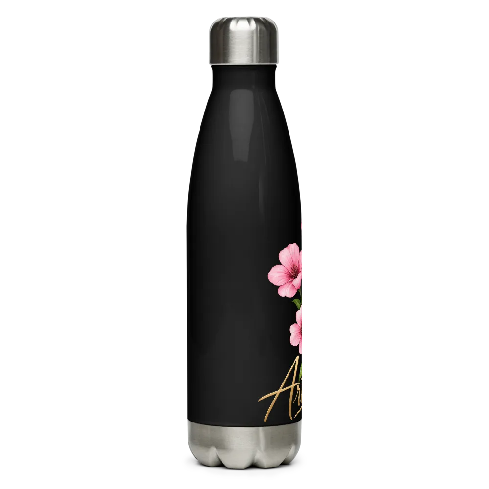 Floral Black Stainless Steel Water Bottle thumbnail 2