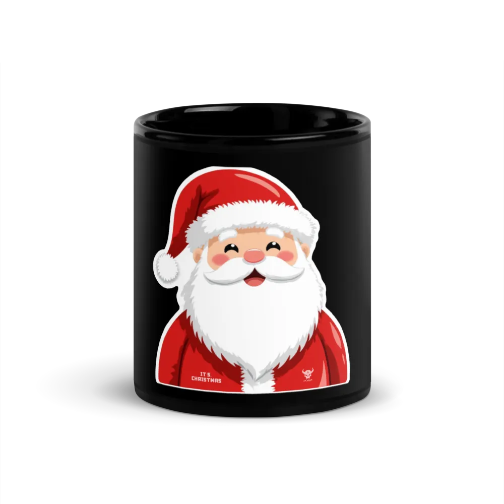 Santa Claus Christmas Magic Black Glossy Mug thumbnail 2