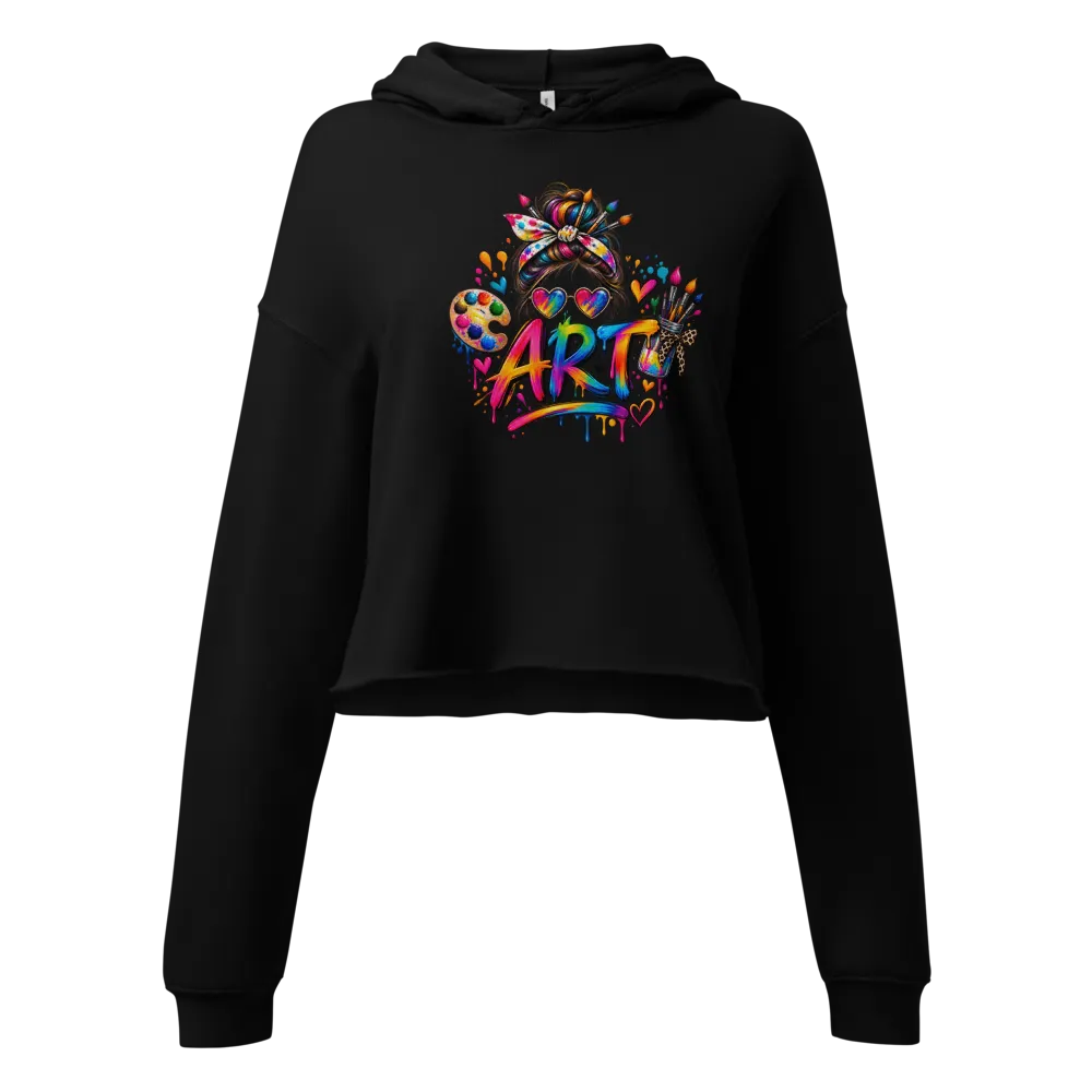 Women’s Art Cropped Hoodie – Black Graphic Design thumbnail 2