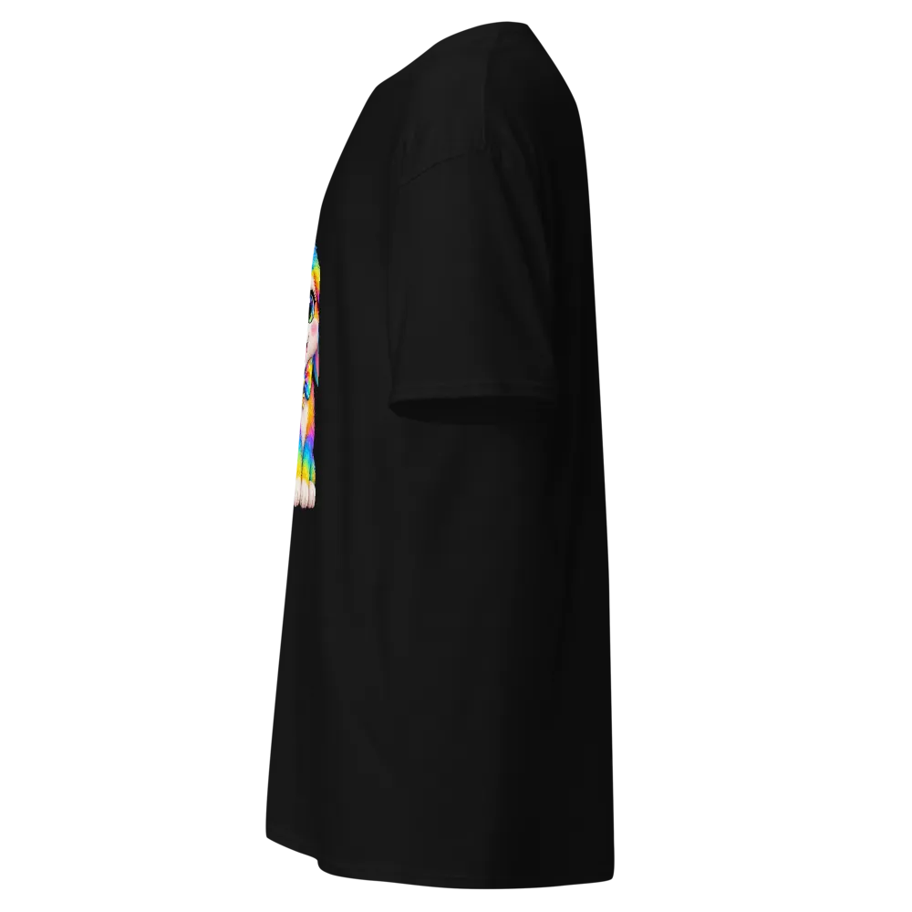 Rainbow Bunny Print Black Cotton Casual T-Shirt thumbnail 3