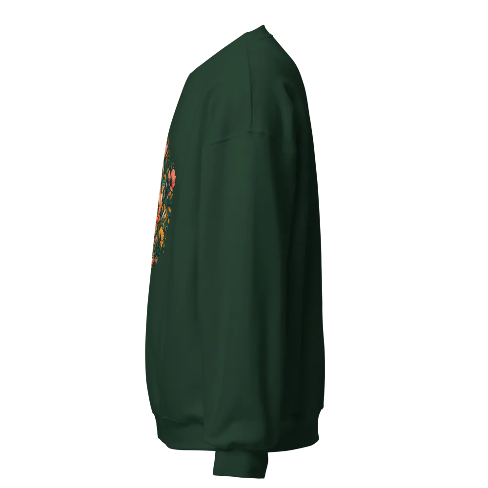 Floral Art Geometric Forest Green Sweatshirt thumbnail 3