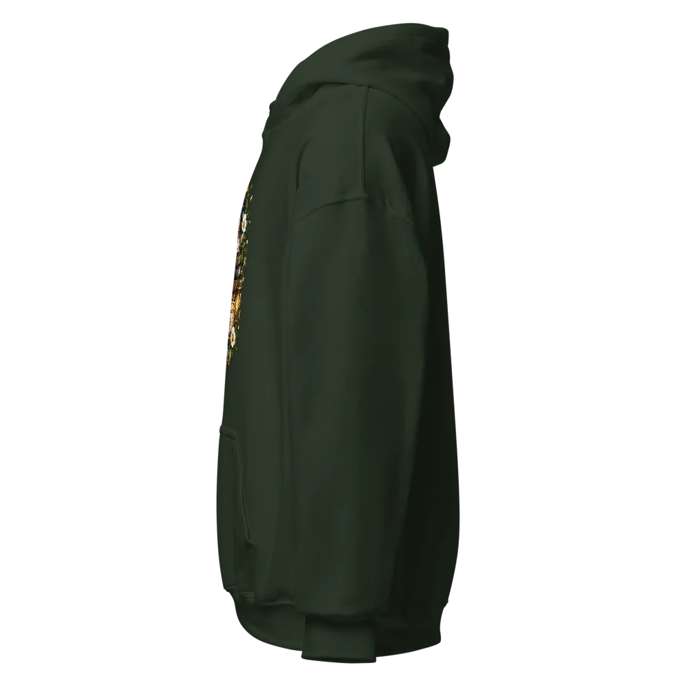 Cat and Books Forest Green Aesthetic Cozy Hoodie thumbnail 3