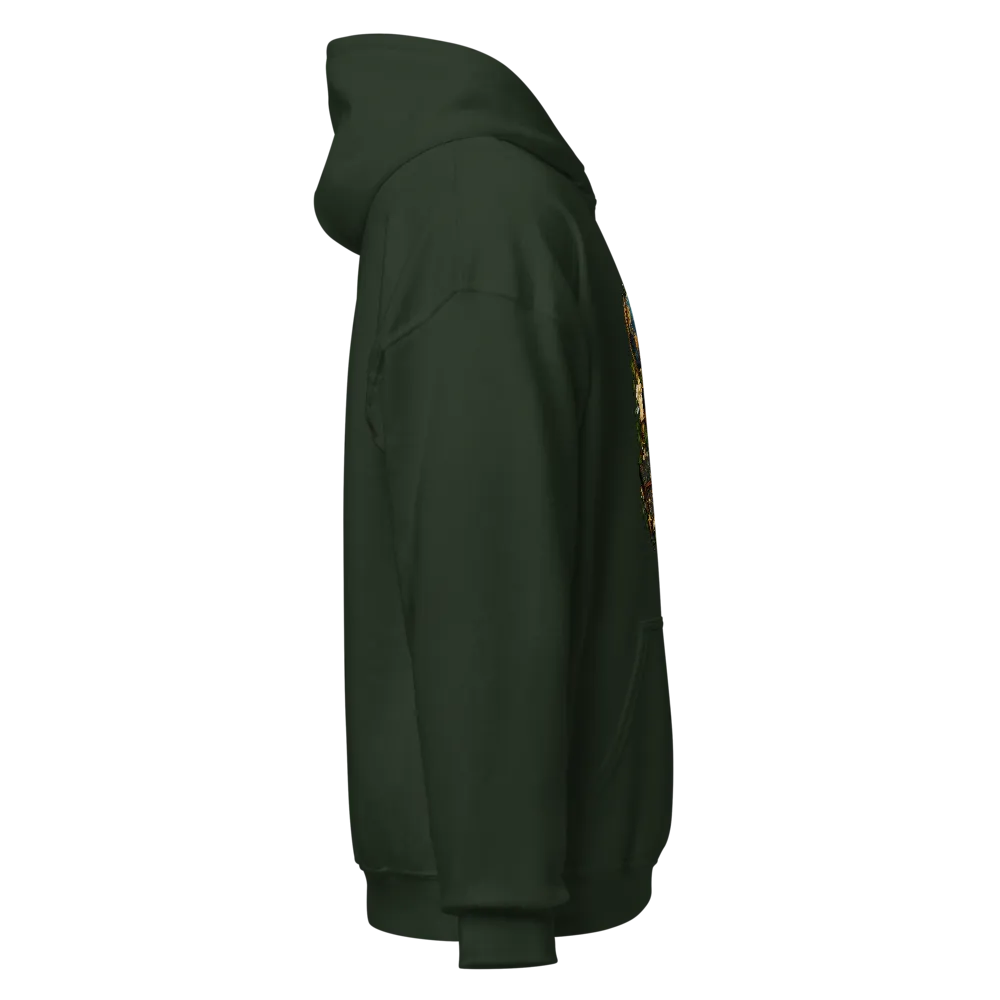 Cat and Books Forest Green Aesthetic Cozy Hoodie thumbnail 4