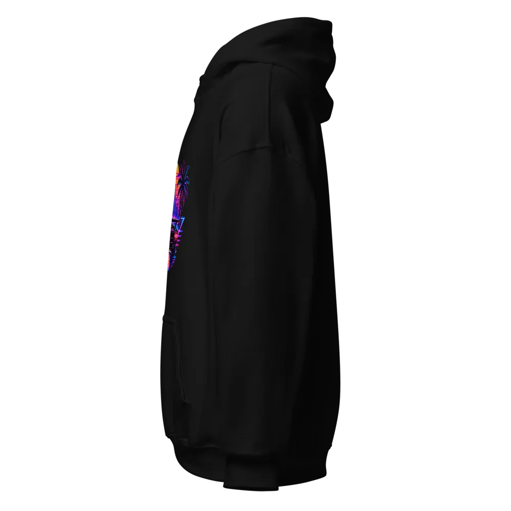 Retro 80s Synthwave Neon Car Outrun Black Hoodie thumbnail 3