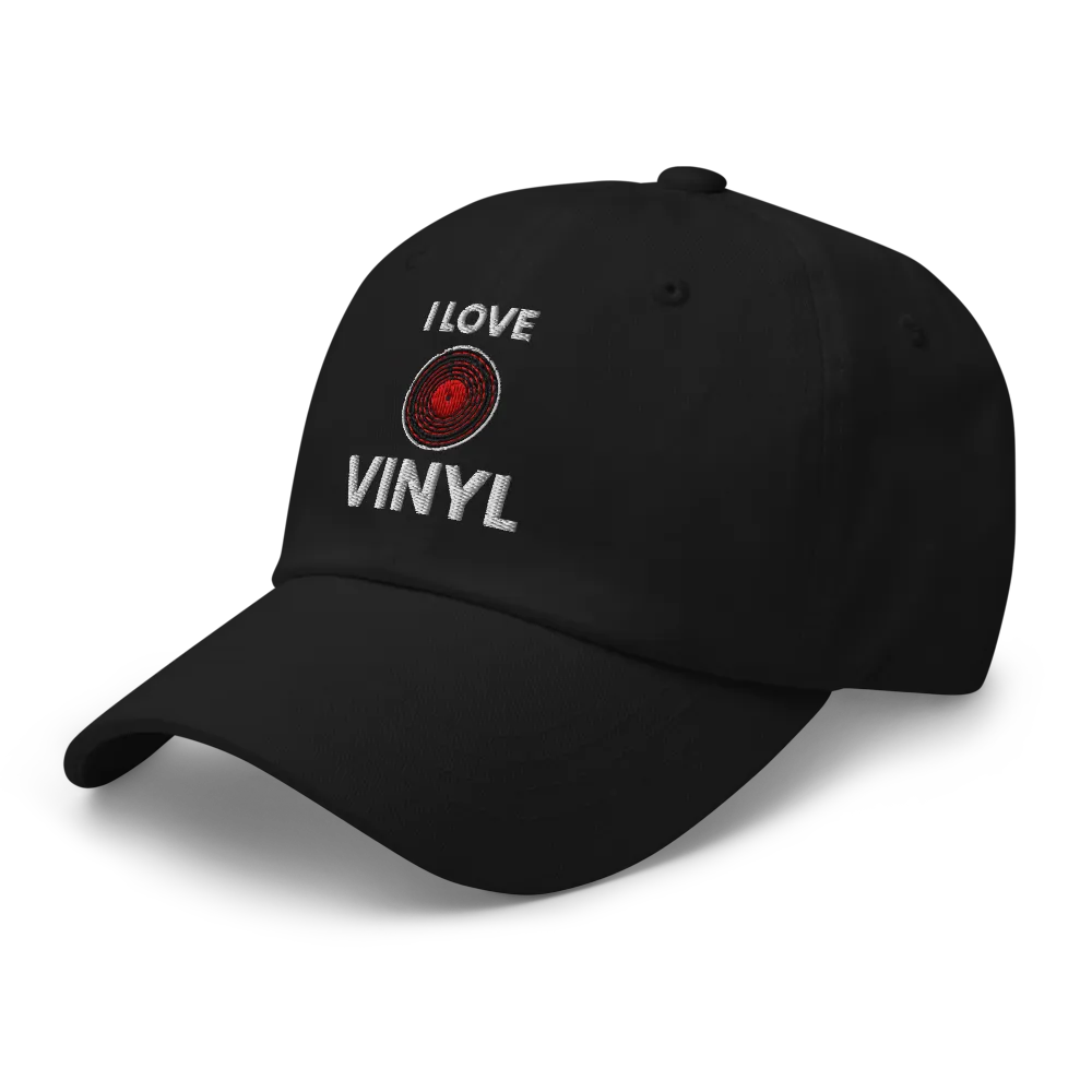I Love Vinyl Dad Hat - Black thumbnail 3