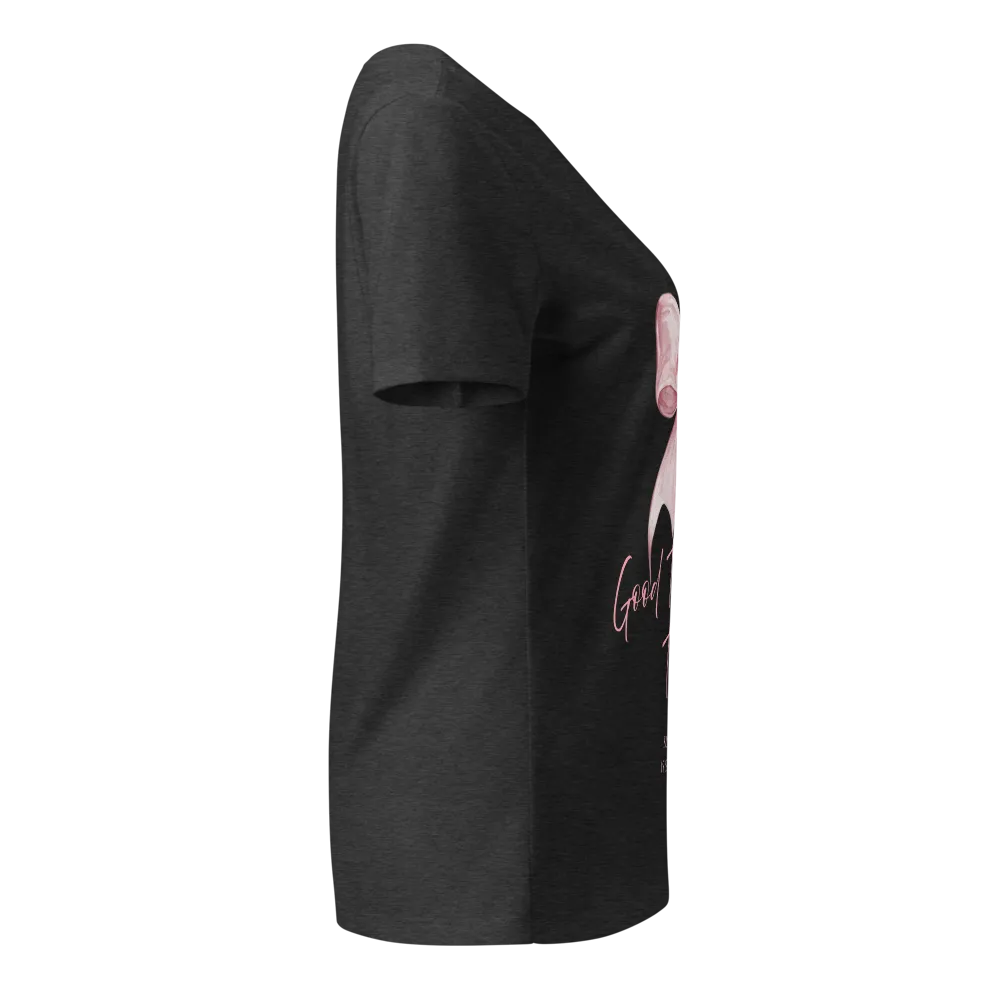 Good Things Take Time Pink Bow V-Neck T-Shirt thumbnail 4