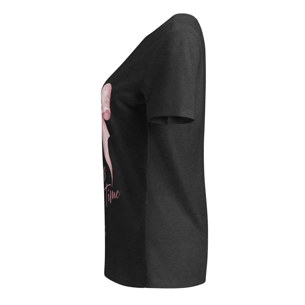 Good Things Take Time Pink Bow V-Neck T-Shirt thumbnail 3