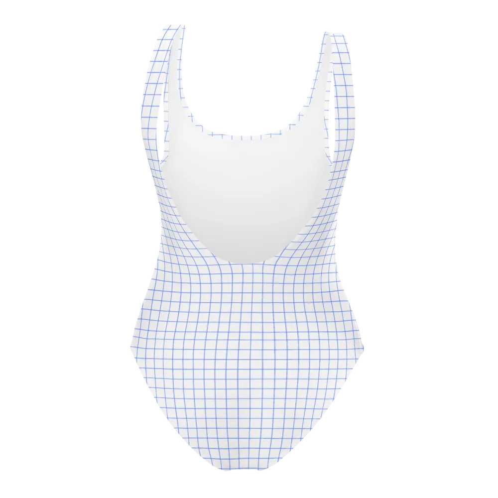 Blue Grid Aesthetic One-Piece Swimsuit thumbnail 2