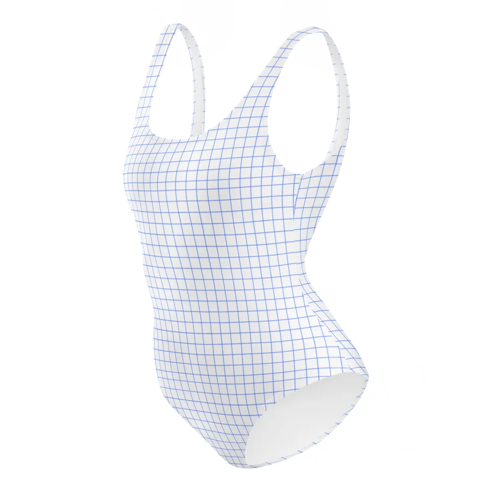 Blue Grid Aesthetic One-Piece Swimsuit thumbnail 3
