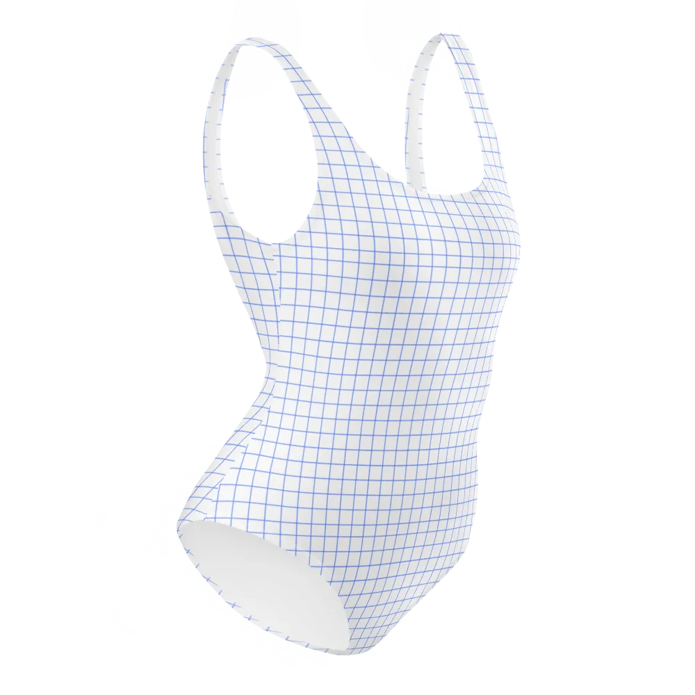 Blue Grid Aesthetic One-Piece Swimsuit thumbnail 4