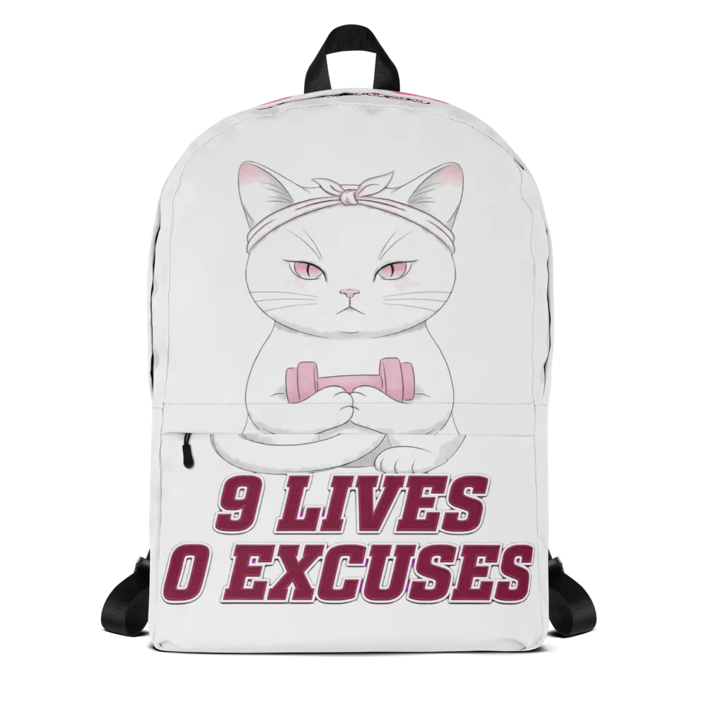 "9 Lives, 0 Excuses" Premium Gym & School Backpack thumbnail 2