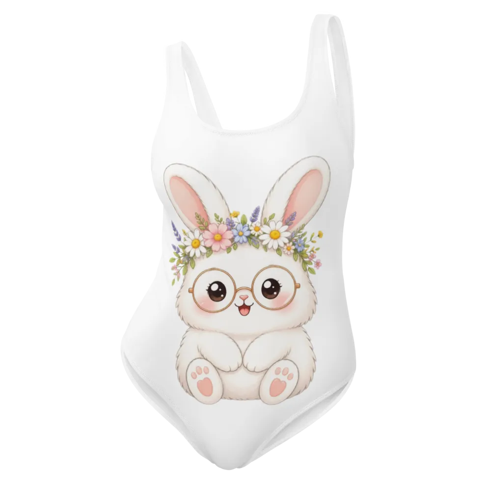 Cute Floral Bunny Kawaii One-Piece Swimsuit