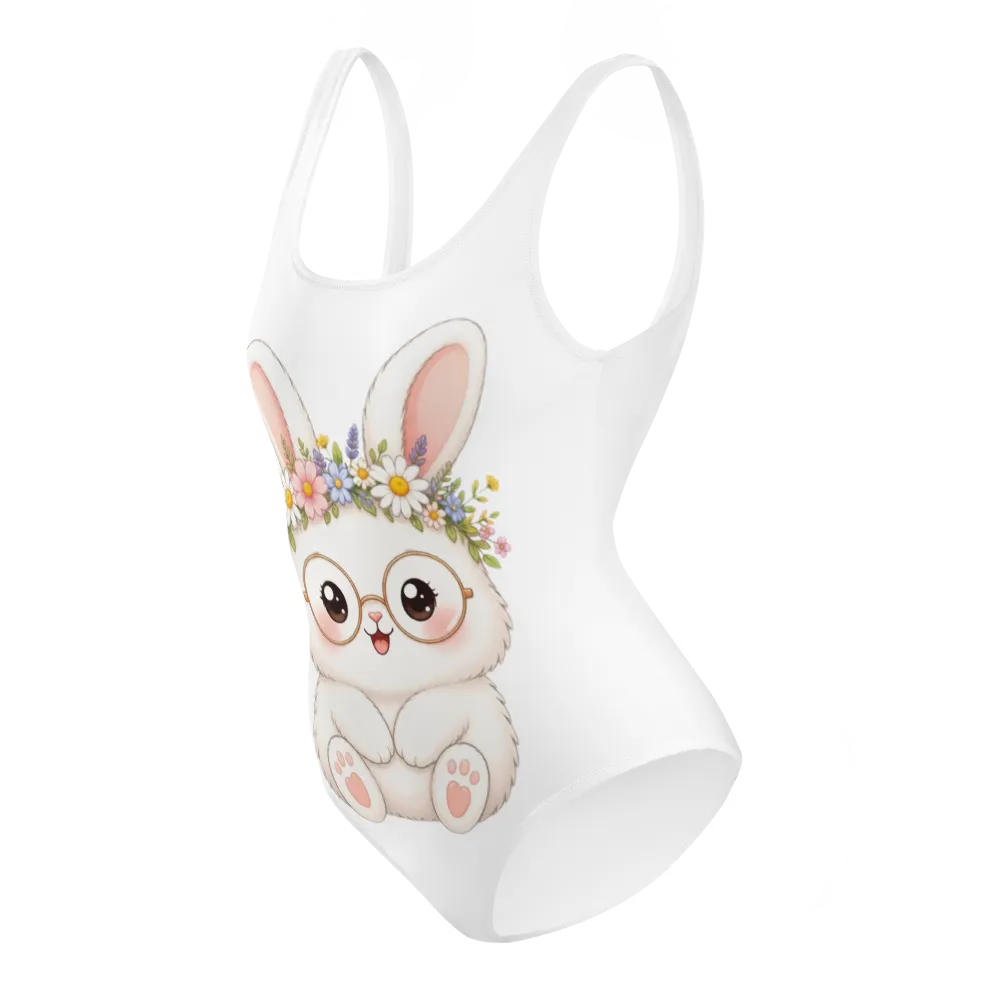 Cute Floral Bunny Kawaii One-Piece Swimsuit thumbnail 3