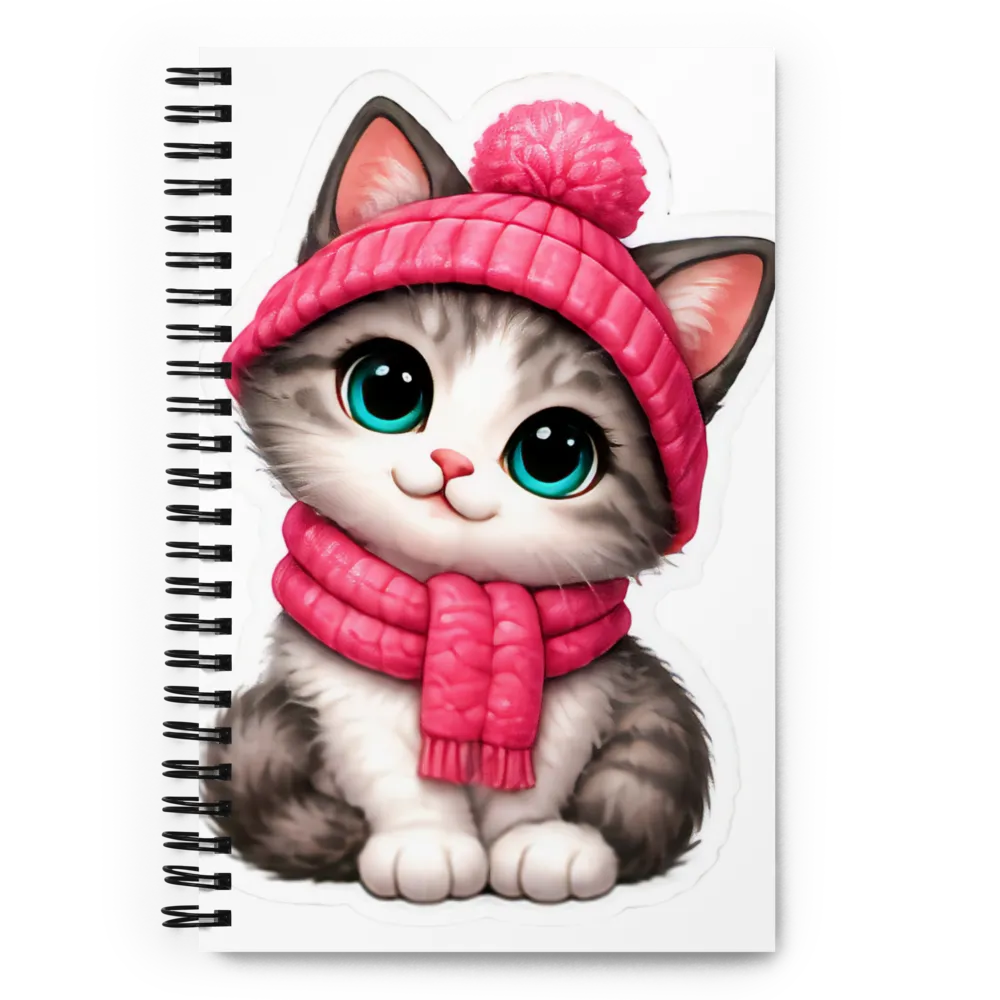 Cute Kawaii Cat in Pink Hat Spiral Notebook