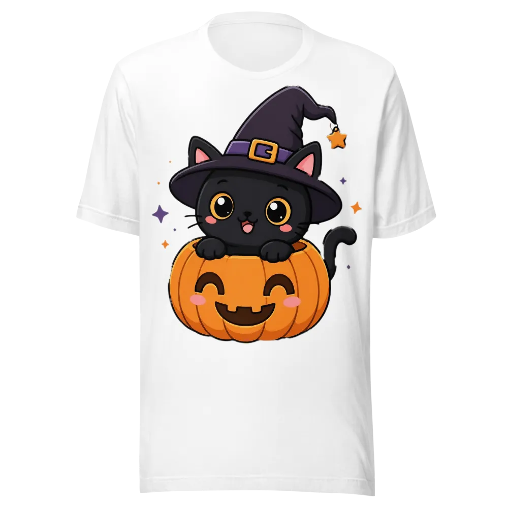 Cute Witch Cat Pumpkin Halloween T-Shirt