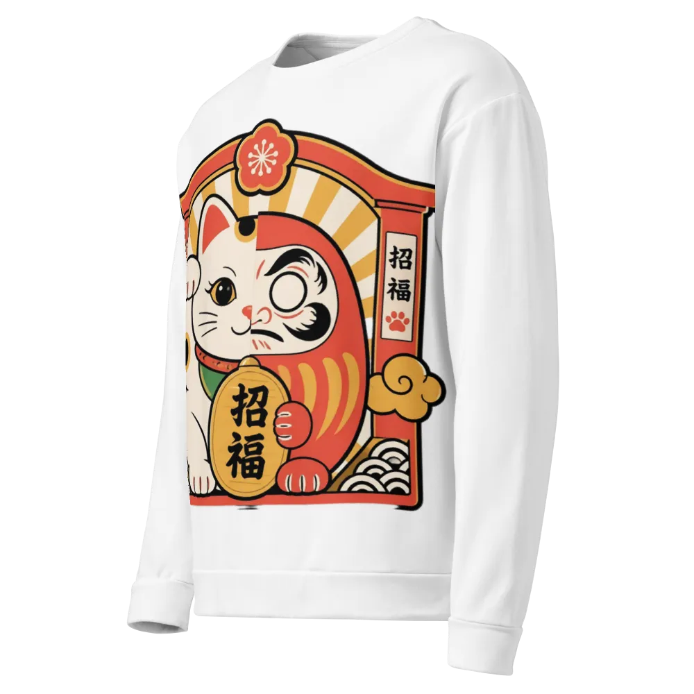 Japanese Lucky Cat Daruma Aesthetic Sweatshirt thumbnail 3