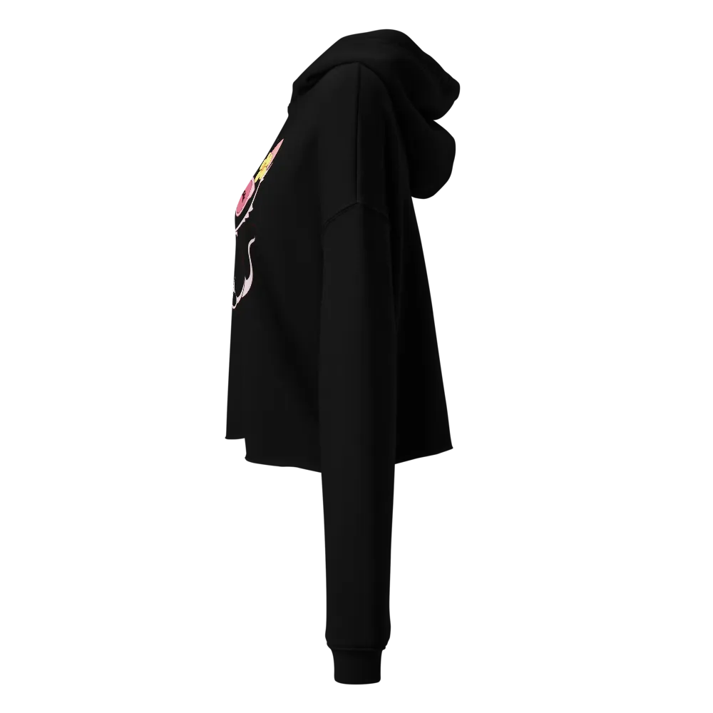 Cute Black Cat Pink Glasses Cropped Hoodie thumbnail 3