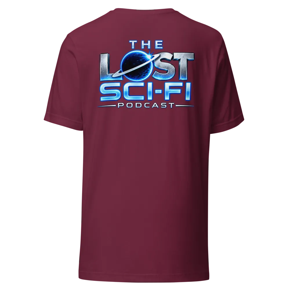 The Lost Sci-Fi Podcast Burgundy Logo T-Shirt thumbnail 2