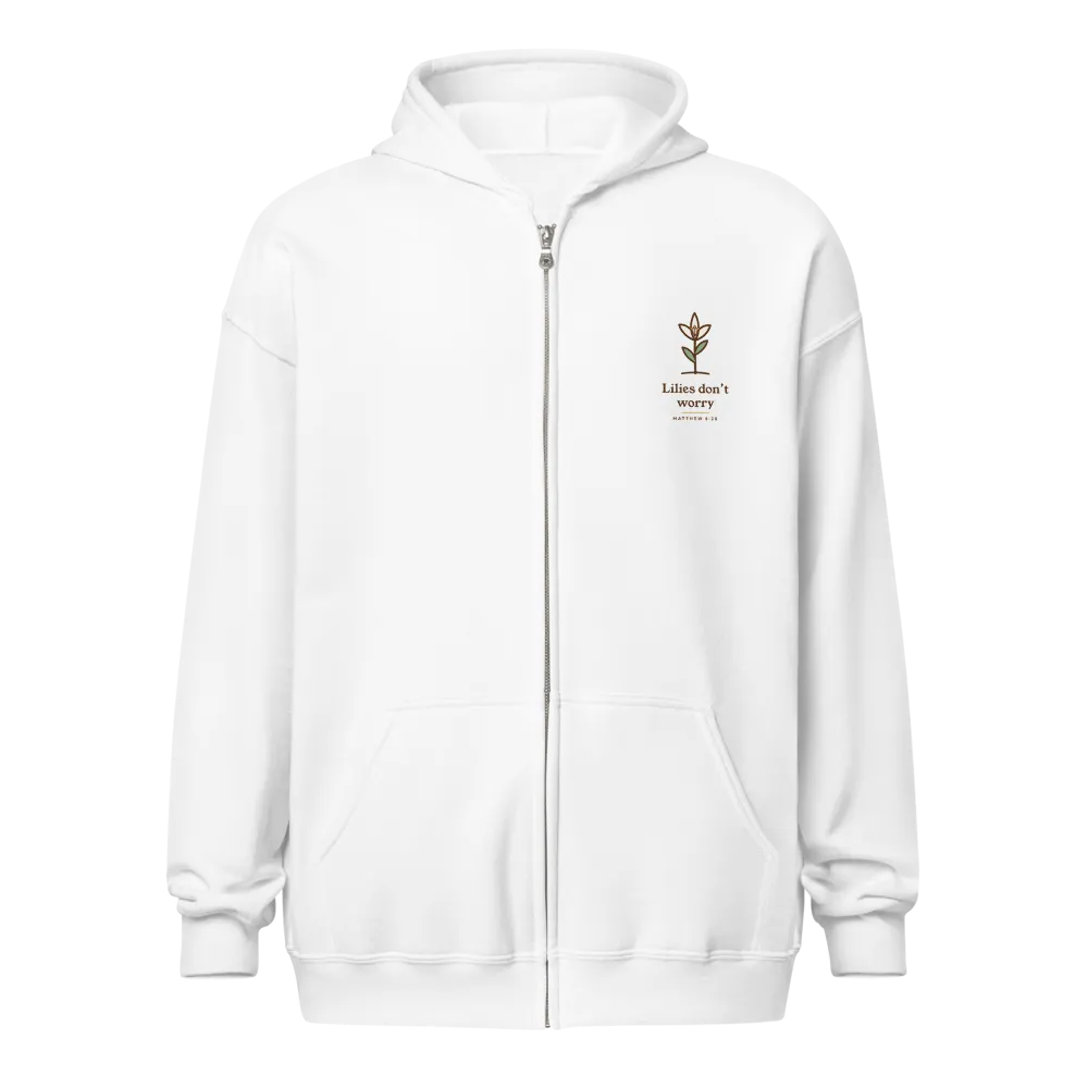 Lilies Don't Worry Zip Hoodie (White)