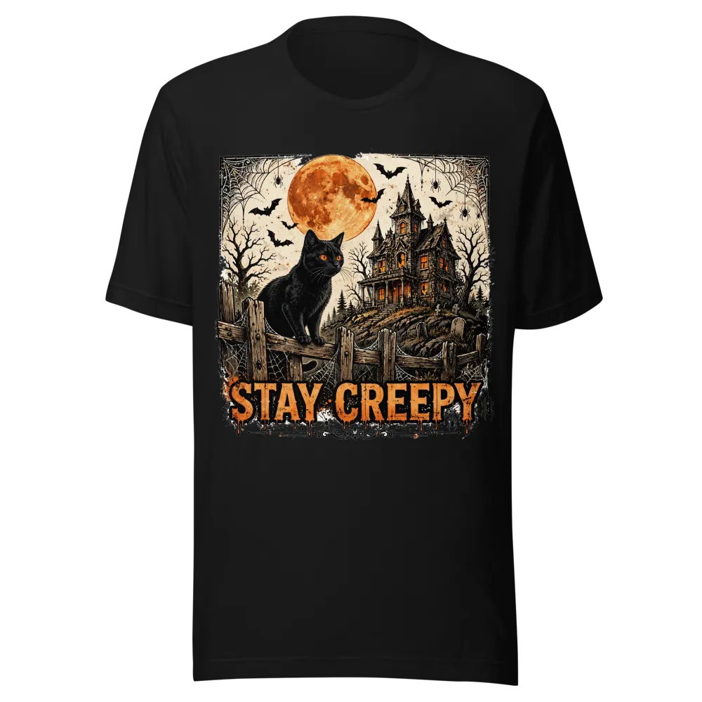 Stay Creepy Black Cat Halloween T-Shirt
