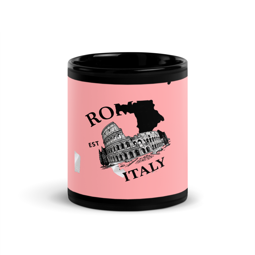 Rome Italy Pink Black Mug | Glossy Coffee Mug