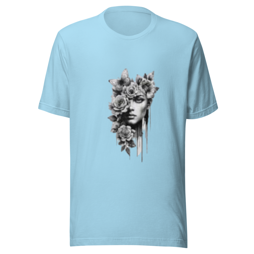 Light Blue Floral Face Art Tee