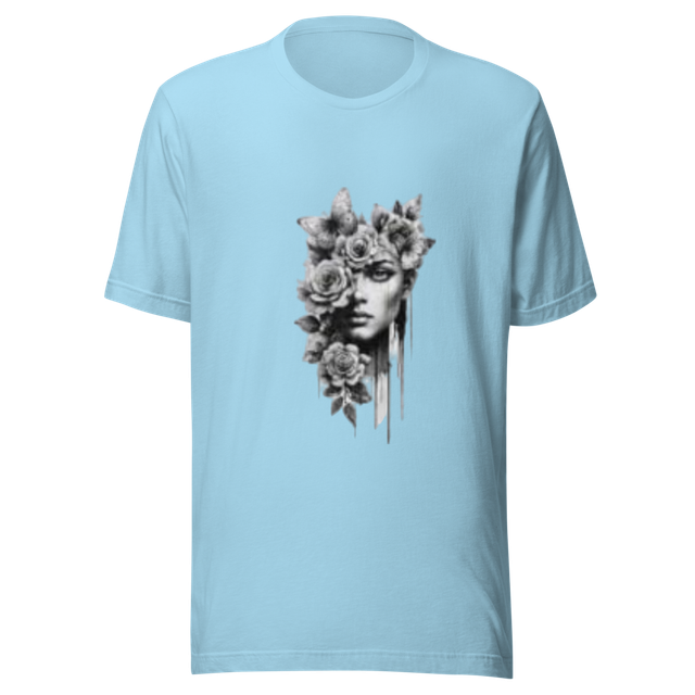 Light Blue Floral Face Art Tee
