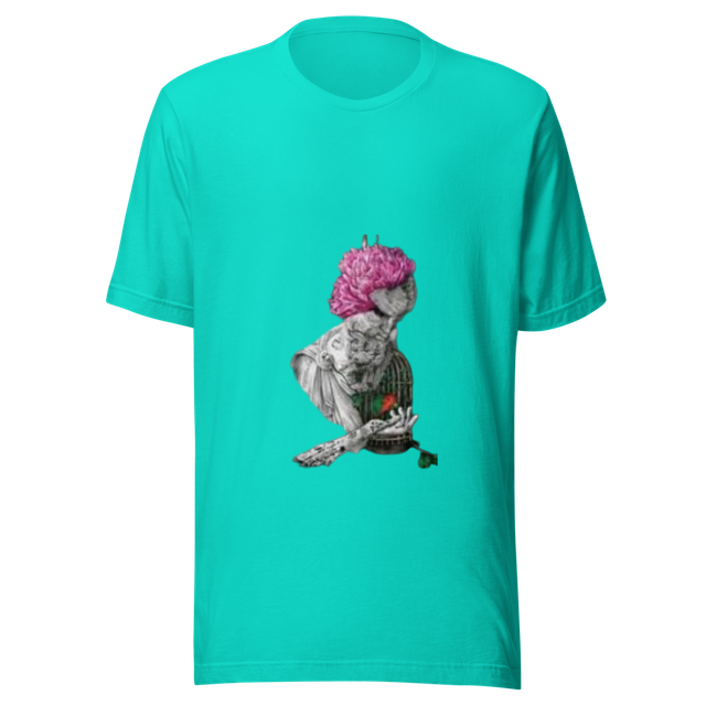 Turquoise Pink Brain Bulldog Art Tee