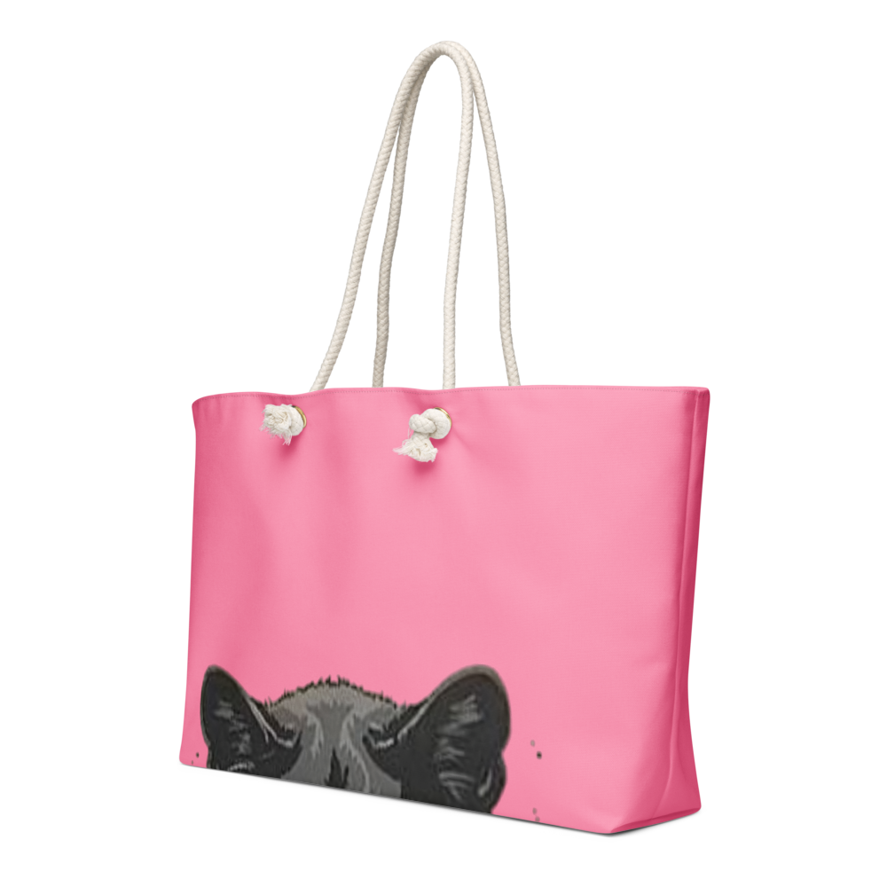 Pink Black Cat Peeking Weekender Tote Bag